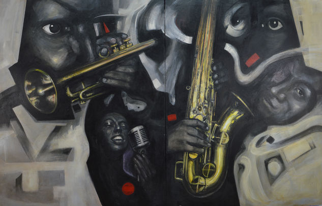 Jazz, oro, blanco y negro Acrylic Canvas Figure Painting