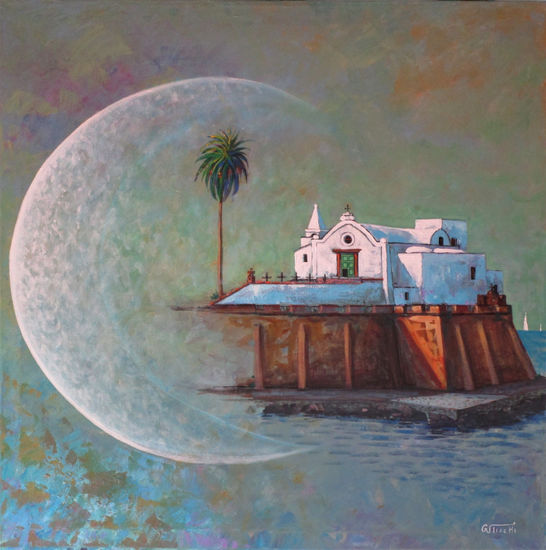 La luna sull'Isola Acrylic Textile Marine Painting