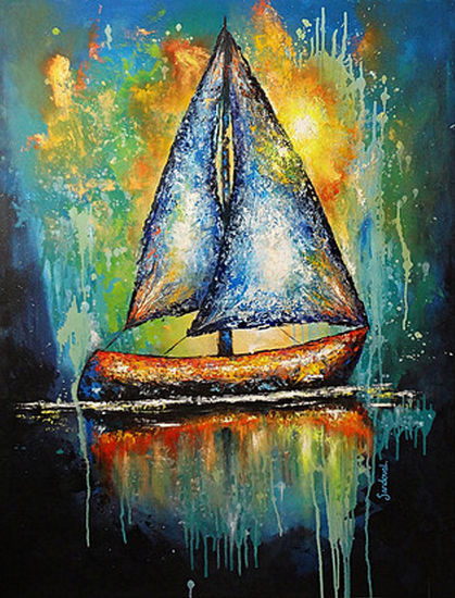 Óleo Barco Velero Marino Pintura al Abstracto Oil Canvas Marine Painting