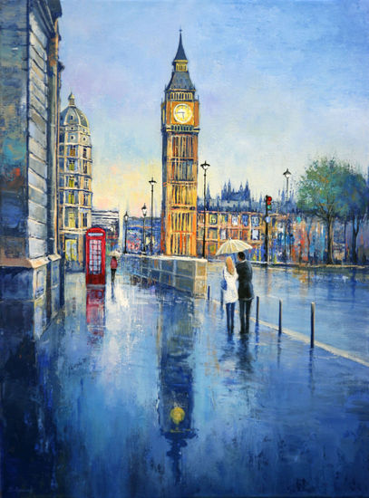 London Rainy Street Oil Canvas Landscaping