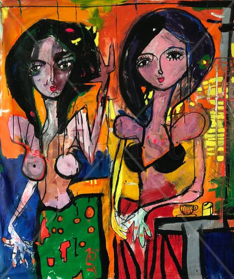 Paseo por la calle amarilla Acrylic Canvas Figure Painting