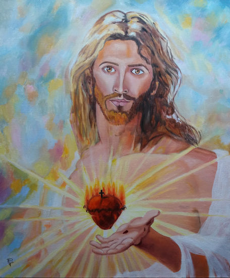 SAGRADO CORAZÓN DE JESÚS Óleo Lienzo Figura