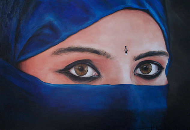 Embrujo de mujer II. Turbante Azul. Oil Canvas Portrait