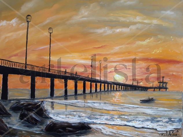 Cuadro al óleo mar amanecer Oil Canvas Marine Painting