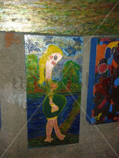 noche estrellada Mixed media Panel Figure Painting