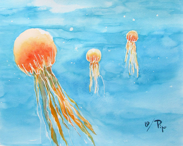 medusas 2 Acuarela Papel Marina