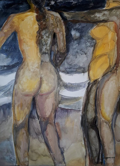 Bañistas I Watercolour Canvas Nude Paintings