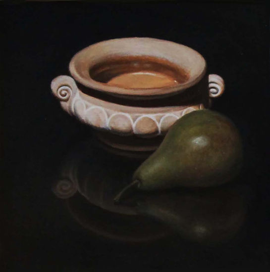 A Jar and a Pear Oil Canvas Still Life Paintings