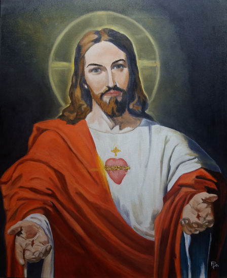 SAGRADO CORAZÓN DE JESÚS II Oil Canvas Figure Painting