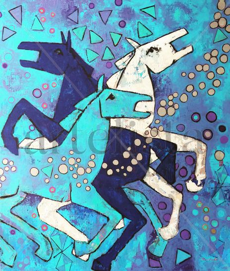 Horse Trio in Blue