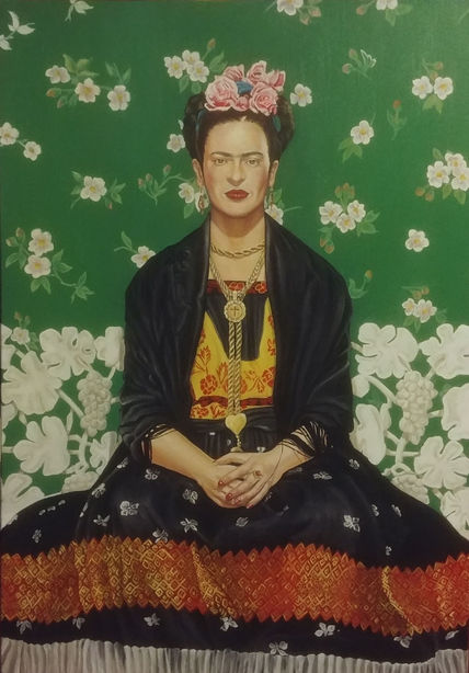 Frida en banca blanca