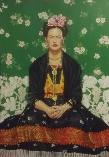 Frida en banca blanca Óleo Lienzo Retrato