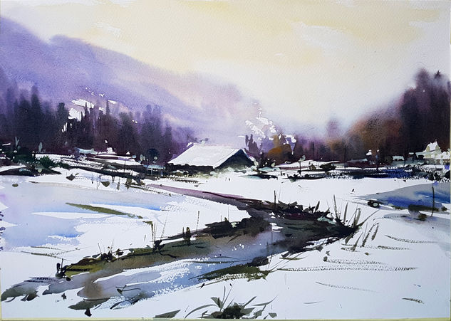 soledad en la nieve Watercolour Paper Landscaping