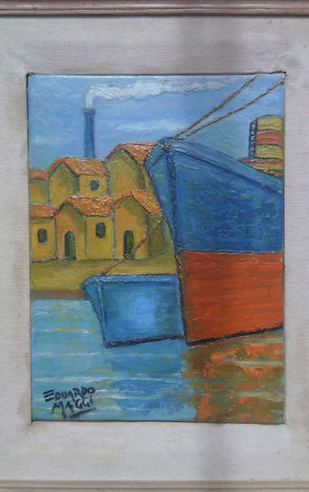 SOLEDAD EN EL PUERTO Oil Textile Marine Painting