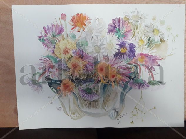 Crisantemos Watercolour Paper Floral Painting