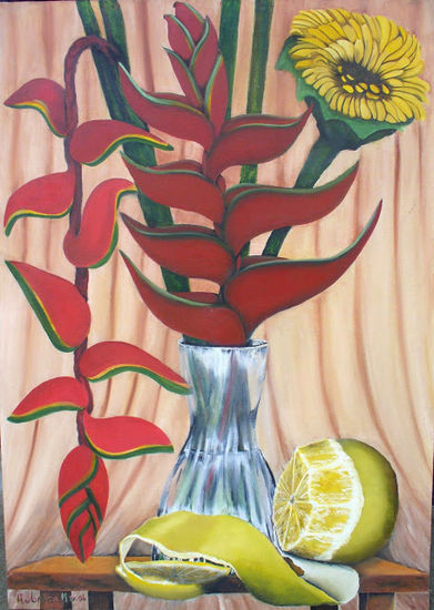 Heliconia y naranja Oil Canvas Floral Painting