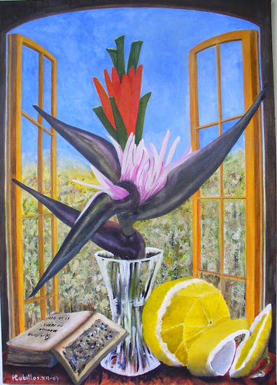 Heliconia y naranja Oil Canvas Floral Painting