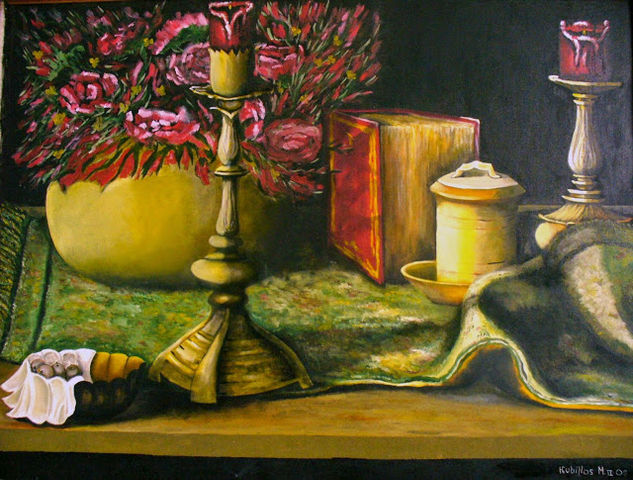 Bodegón,florero y candelabros Oil Canvas Still Life Paintings