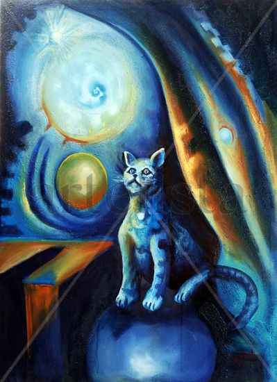 El gato azul Oil Canvas Animals