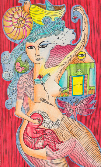 Nude and red woman Técnica Mixta