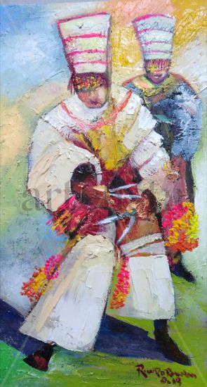 Danzantes de tijeras Oil Canvas Figure Painting