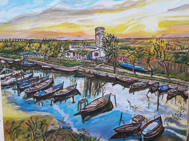 Marina puesta del sol Santiago de Compostela (Rías Baixas) Oil Panel Marine Painting