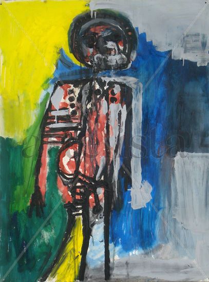 Cosechador en Tabla Mixed media Panel Figure Painting