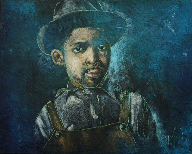 Nino con sombrero Oil Panel Portrait