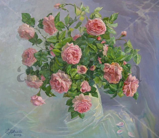 Roses Painting by Aleksandr Dubrovskyy Oil Canvas Floral Painting