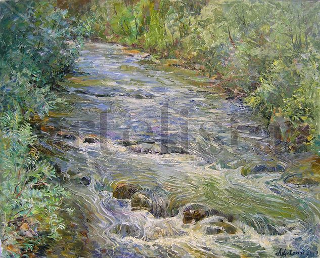 Mountain river after rain Painting by Aleksandr Dubrovskyy Óleo Lienzo Figura