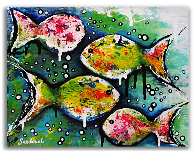 Composición de Peces Acrylic Textile Marine Painting