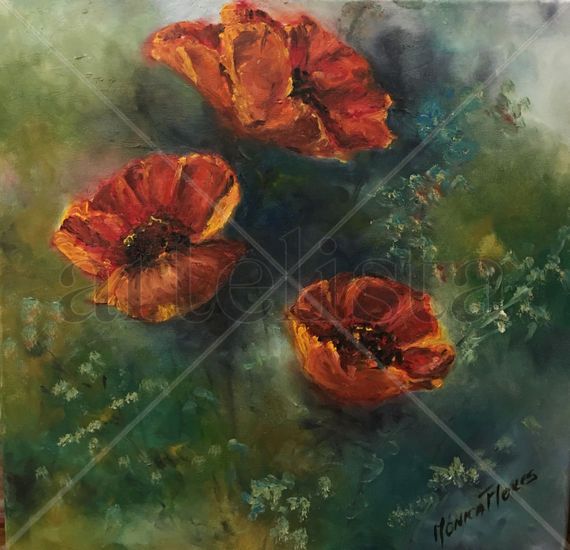 Red Poppies Oil Canvas Floral Painting