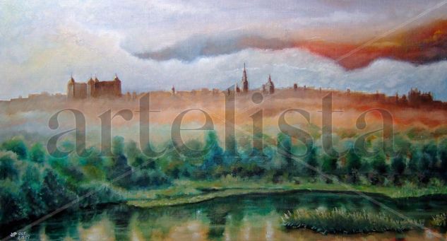 Panorámica de Toledo con Neblina Oil Paper Landscaping