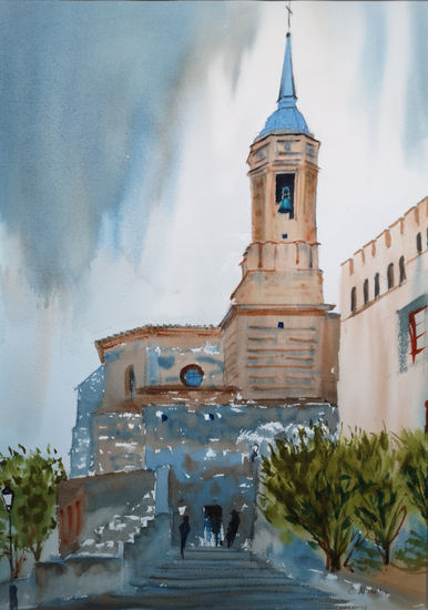 Iglesia y castillo de Calatorao. Acuarela Papel Paisaje