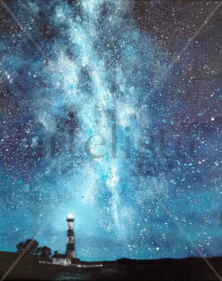 Un faro en la noche Oil Canvas Landscaping