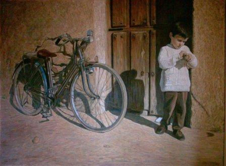 "Jose Antonio jugando a la peonza" Oil Canvas Figure Painting