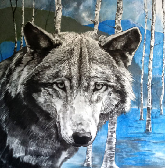 Wolf in blue Mixed Media