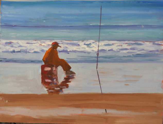 Pescador en la playa de El Portil Oil Panel Landscaping