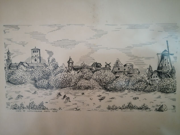 Paisaje con molinos Tinta