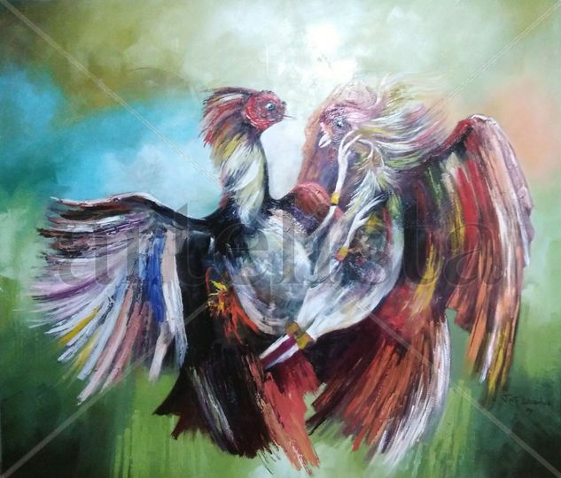 Pelea de gallos Oil Canvas Figure Painting