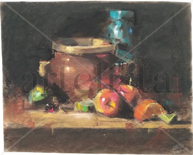 fruta y jarrones Pastel Paper Still Life Paintings