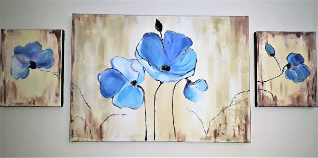 AMAPOLA AZUL Acrylic Canvas Floral Painting