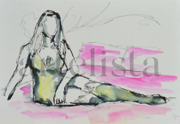 Sobre cama 001 Watercolour Paper Figure Painting