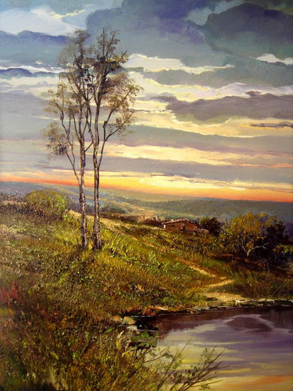 PAISAJE AL ATARDECER Oil Panel Landscaping