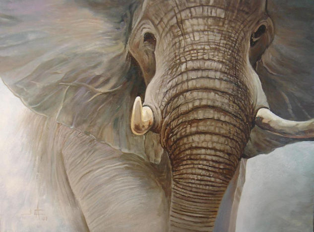 ELEFANTE Óleo Tabla Animales