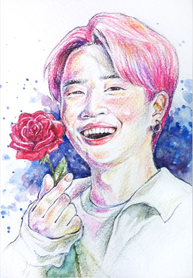 La rosa del Jimin Acuarela Papel Retrato