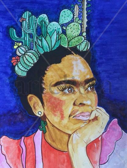 FRIDA cactus Watercolour Paper Portrait