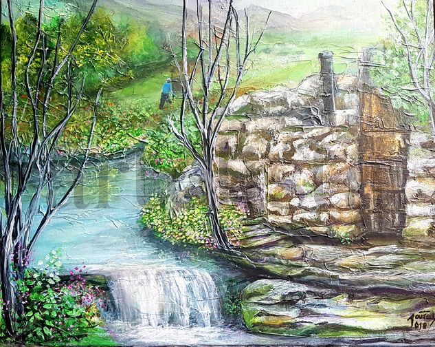 ribeira do río Acrylic Canvas Landscaping