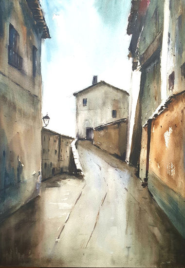 calle alcala de la selva-teruel Acuarela Papel Paisaje