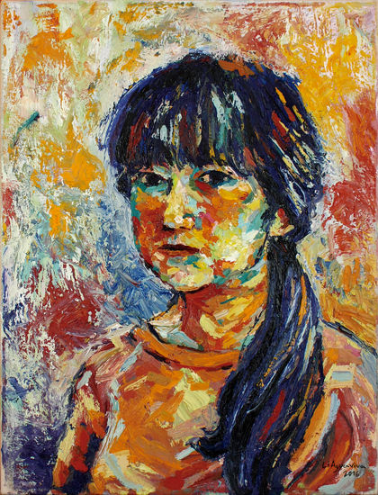 Autorretrato con coleta Oil Canvas Portrait